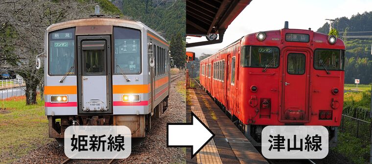 ②JR姫新線→JR津山線